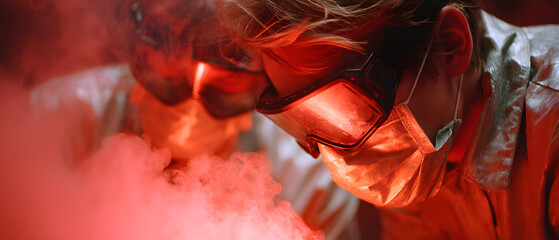 Engineers in Volcanic Energy Facility with Lava Glow and Heat Suits