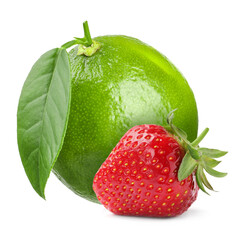 Fresh lime and strawberry isolated on white
