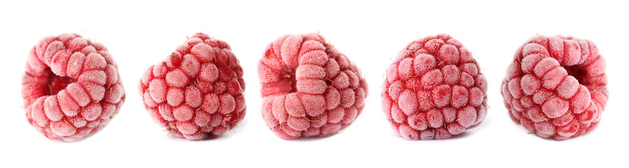 Many frozen raspberries isolated on white, set © New Africa