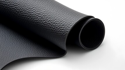 Closeup of a smooth high  black leather material with a uniform refined texture and a sleek modern appearance