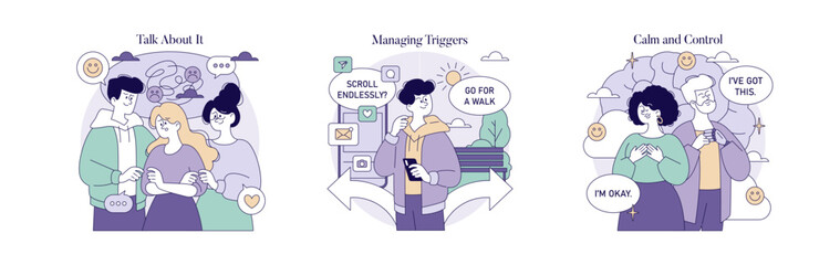 Mental Health Support and Digital Balance Vector Illustration