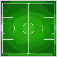 Football Pitch Top View – Green Grass Field with Goals and Markings – Vector Illustration