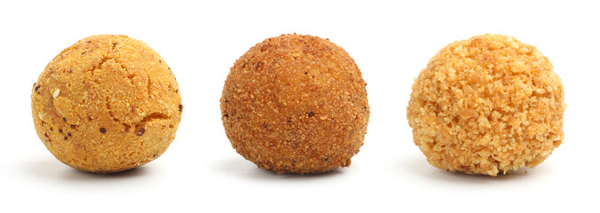 Different fried croquette balls isolated on white, set