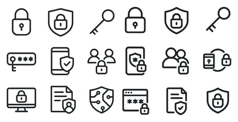Cybersecurity and privacy icons set – solid, filled, data protection symbols