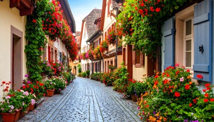 Quaint street flowers light and charm