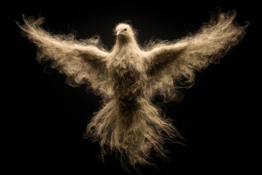 A flying dove and fire are the central elements of the Pentecost Sunday background, which was generated by Generative Al