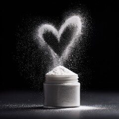 Powdered heart spills from jar