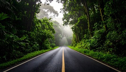 Obraz premium Rainforest road with thick vegetation