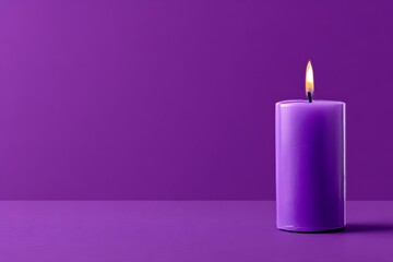 On a violet background, a candle of the same gorgeous hue burns with a gentle flame