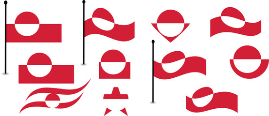 Collection of various designs of the Flag of Greenland. © HaqueMukul