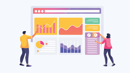 People analyzing data on a dashboard with charts graphs and key performance indicators for business strategy