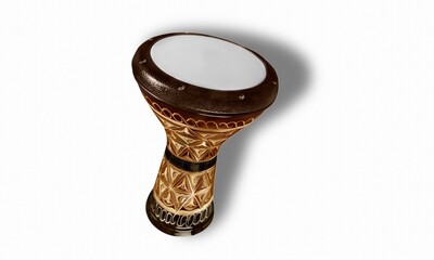 Traditional west african jembe goblet with decoration isolated on white background. Ethnic musical...