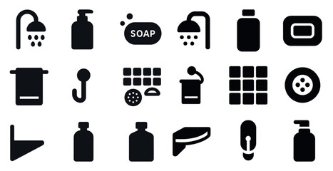 Hygiene and personal care solid icons set – filled, bathroom, wellness symbols