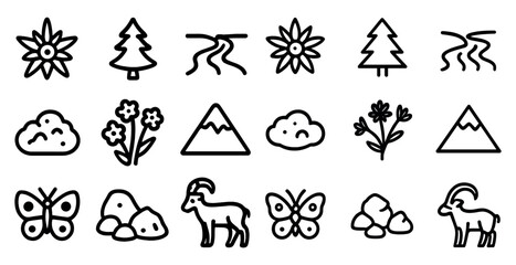 Obraz premium Nature outline icons set – linear, line, floral and wildlife symbols
