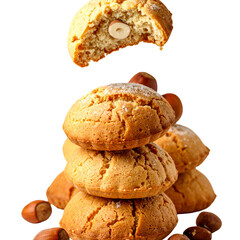 Fototapeta premium Hazelnut cookies stacked on dark background