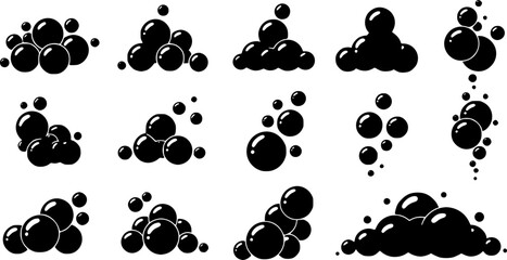 set of soap bubbles solid icon. set of soapy air bubbles floating, water bubbles in different arrangements silhouette symbol. isolated vector illustration
on white background
