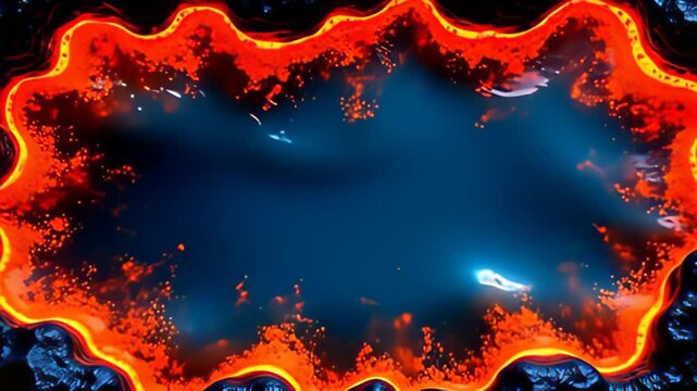 Imagine an artistic Molten lava Border Frame bubbling around edges, where vibrant shades of orange and teal collide in a captivating display, creating a soft glow that gently flickers and