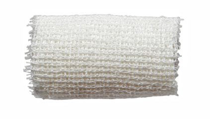 A sterile white gauze bandage roll isolated on a transparent background