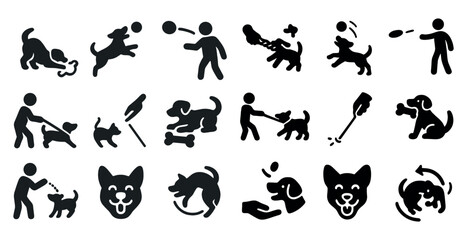 Pet care solid icons set &ndash; silhouette, outline, animal and grooming symbols