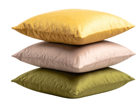 “Stack of Colorful Linen Cushion Pillows in Gradient Tones”.