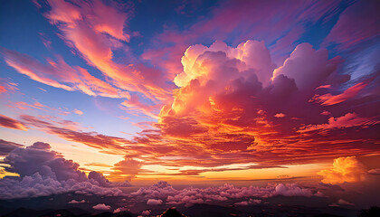 A breathtaking sky at either sunrise or sunset, filled with a dramatic array