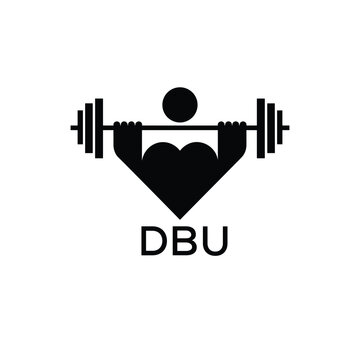 07Minimalist DBU Logo with Dumbbell and Strong Arm Silhouette - Fitness Icon Design. DBU Letter Logo.
