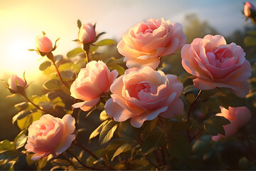 Pink Roses Blooming in Sunlight Garden Flowers
