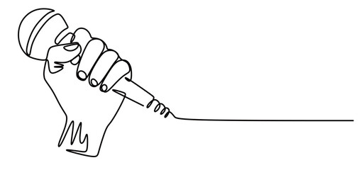 continuous line art of a hand-held microphone. concept of singing using a microphone