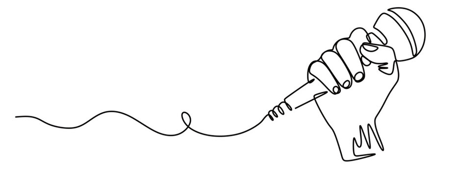 continuous line art of a hand-held microphone. concept of singing using a microphone