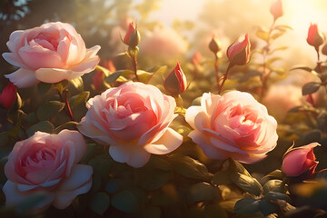 Pink Roses Blooming in Sunlight Garden Flowers
