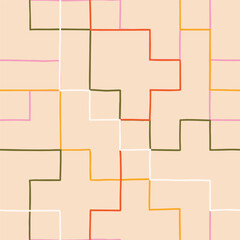 Abstract Seamless Pattern With Doodle Lines. Hand Drawn Crossed Lines Texture. Simple Minimalistic Colorful Design 