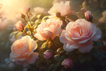 Pink Roses Blooming in Sunlight Garden Flowers
