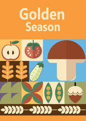 Autumn simple poster set. Autumn flyer set of designs Scandinavian mosaic. Banner autumn elements. Autumn design poster. Vector illustration.	
