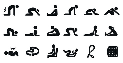 Yoga poses silhouette icons set – fitness, exercise, wellness symbols