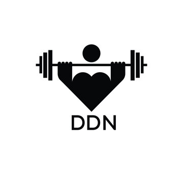 Minimalist DDN Logo with Dumbbell and Strong Arm Silhouette - Fitness Icon Design. DDN Letter Logo.

