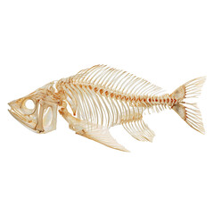 Intricate fish skeleton, showcasing the delicate bone structure and natural decomposition, ideal for anatomical studies, scientific illustrations, or educational resources on marine biology.
