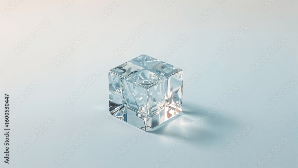 Poster clear frozen water block against a soft blue backdrop with text space and color filter
