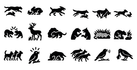 Fototapeta premium Wildlife and nature silhouette icons set – outline, animal, forest creatures