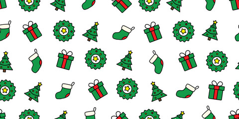 Seamless Pattern of Colorful and Cute Christmas Icons Background Design.
カラフルでかわいいクリスマスアイコンのシームレスパターン・背景素材