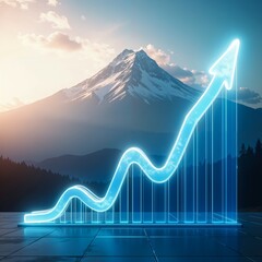 Futuristic Neon Growth Chart with Mountain Background | Success and Business Progress Concept