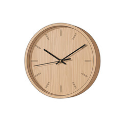 Modern Wooden Wall Clock Illustration Natural Wood Round Clock Clipart Art Isolated Transparent PNG Image