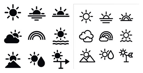 Obraz premium Weather silhouette icons set – solid, filled, climate and nature symbols