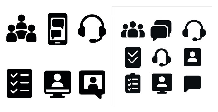 Communication and support solid icons set – flat, filled, chat and customer service symbols - Powered by Adobe