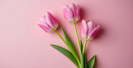 Naklejka premium pink tulips flowers on pink background card