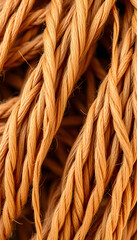 Loops of rough flax fabric. Natural flax fibres are processed to a coarse fabric, used for massage straps and gloves. Solid yarn with brown ochre color. Isolated macro photo close up, photo. White t