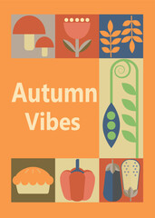 Autumn simple poster set. Autumn flyer set of designs Scandinavian mosaic. Banner autumn elements. Autumn design poster. Vector illustration.