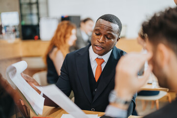 Group of diverse people collaborating in a modern co working environment. Business attire...