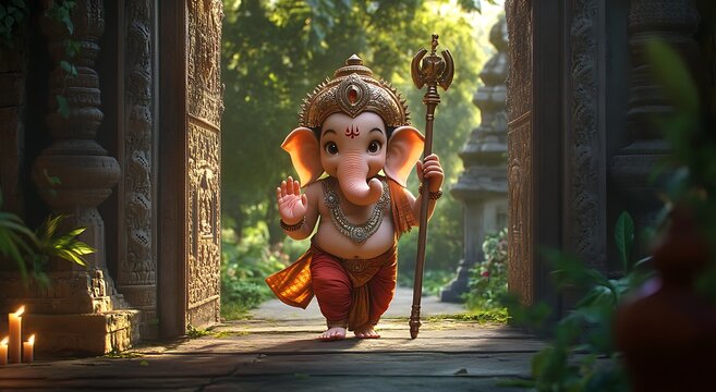 Happy Ganesh Chaturthi Background with Creative Lord bal Ganesha Illustration