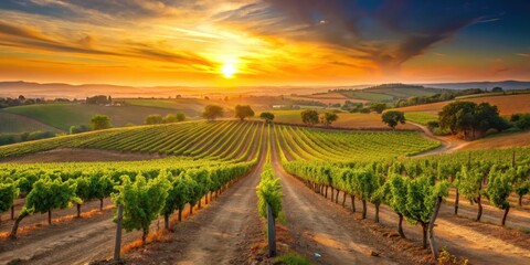 Fototapeta premium Vineyards in Alentejo Region at Sunset