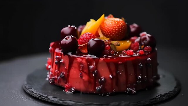 Fruit cake with orange cherry and berries